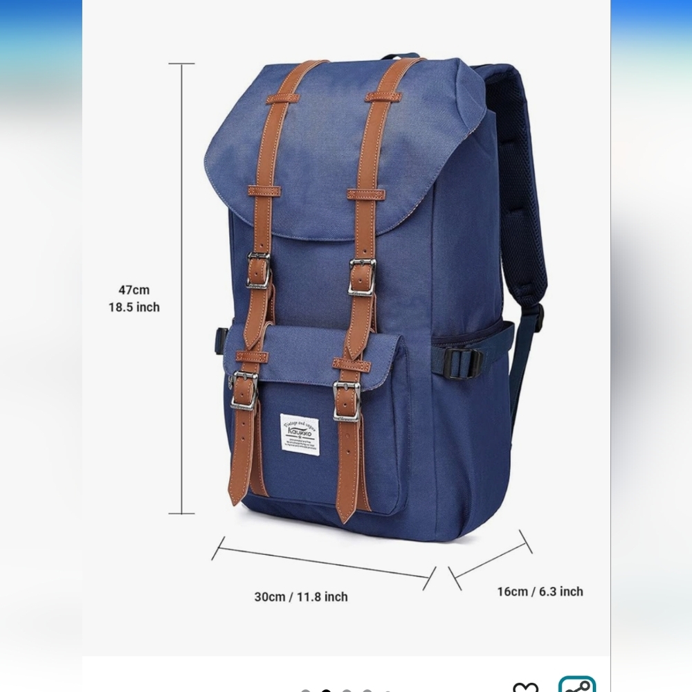 Classic Blue Backpack with Brown Straps